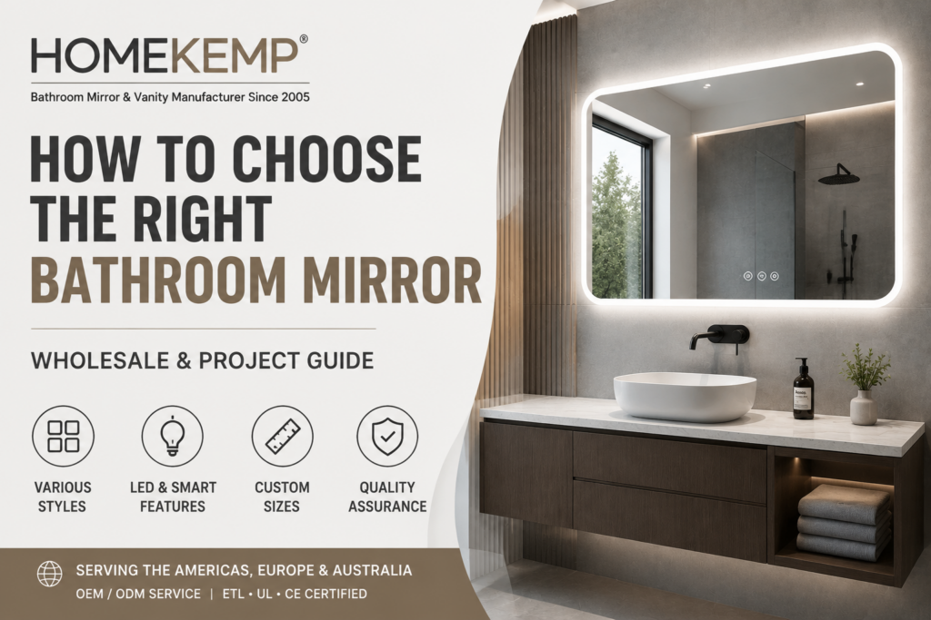 How to choose the right bathroom mirror for wholesale and project buyers with LED bathroom mirror solutions by HOMEKEMP.